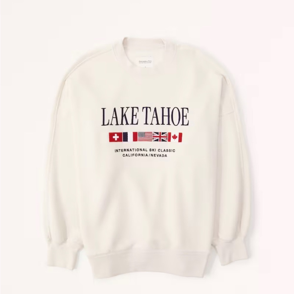 Abercrombie & Fitch Ski Patch Oversized Lake Tahoe Crewneck Sweatshirt Medium